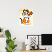 Happy Tiger Cartoon Art Print! Schattigee Tiger Wa Poster (Thuiskantoor)