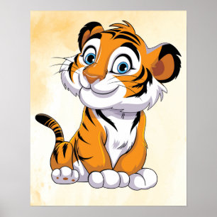 Happy Tiger Cartoon Art Print! Schattigee Tiger Wa Poster