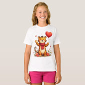 Happy Tiger Holding A Heart Balloon T-shirt (Voorkant volledig)