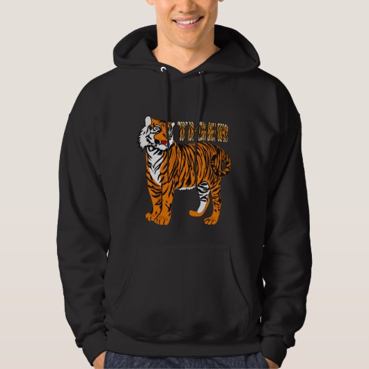 Happy tiger illustratie mannen zwart hoodie (Voorkant)