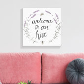 Happy to bee Home Words II | Welkom bij onze Hive Canvas Afdruk (Insitu (Woonkamer))