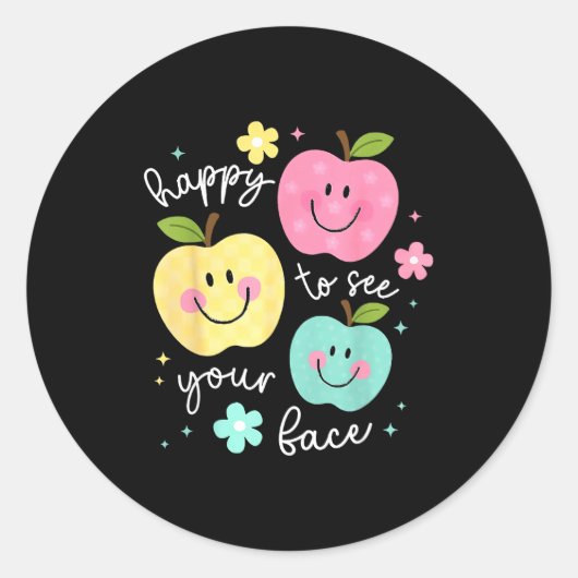Happy To See Your Face Groovy Apple Smile Face Tea Ronde Sticker (Voorkant)