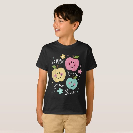 Happy To See Your Face Groovy Smile Face Teacher  T-shirt (Voorkant volledig)