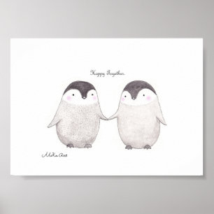 Happy Together Cute Penguin Couple Minimalist Poster