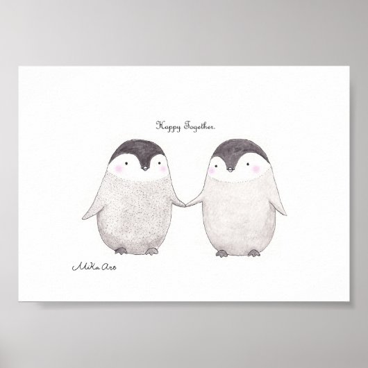 Happy Together Cute Penguin Couple Minimalist Poster (Voorkant)