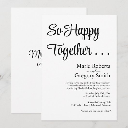 Happy Together: een simpele & lieve bruiloft Kaart (Voorkant / Achterkant)