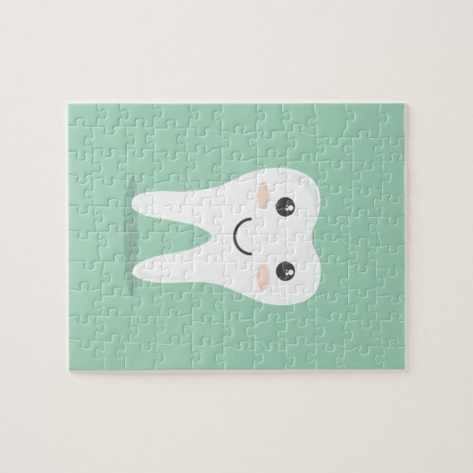 Happy Tooth cartoon tandarts die tandenborstel bor Legpuzzel (Horizontaal)