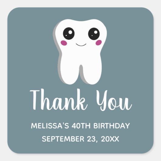 Happy Tooth Cute Tekening Dank je verjaardag Vierkante Sticker (Voorkant)