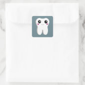 Happy Tooth Cute Tekening Vierkante Sticker (Tas)