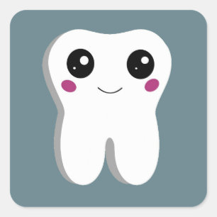 Happy Tooth Cute Tekening Vierkante Sticker