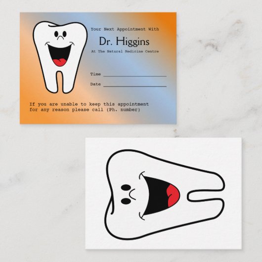 Happy Tooth Dentist Appointinder Afsprakenkaartje (Voorkant / Achterkant)