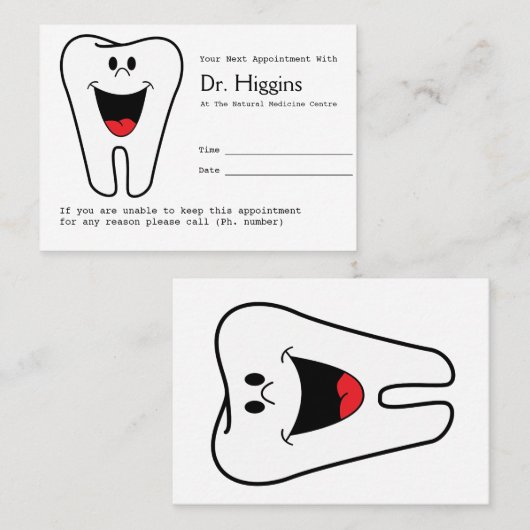 Happy Tooth Dentist Appointinder Afsprakenkaartje (Voorkant / Achterkant)