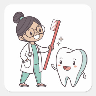 Happy Tooth Tandheelkundige Zorg Vierkante Sticker