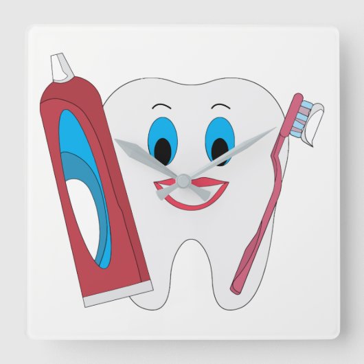 Happy Tooth Vierkante Klok (Voorkant)