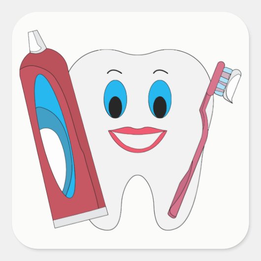Happy Tooth Vierkante Sticker (Voorkant)