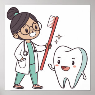 Happy Tooth & vriendelijke tandarts Poster