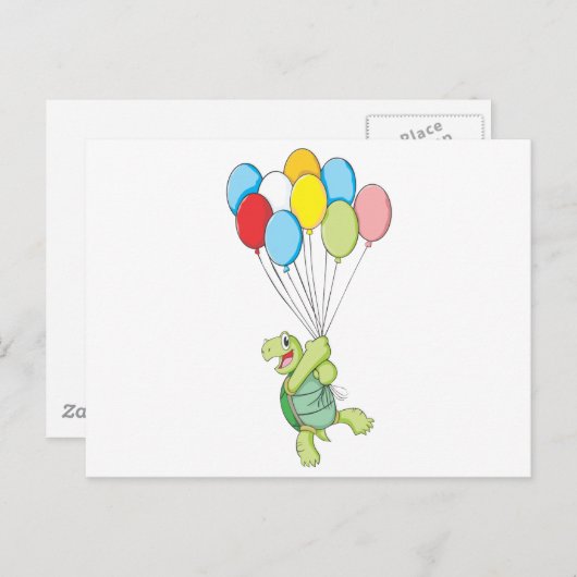 Happy Tortoise Flying op Balloons Briefkaart (Voorkant / Achterkant)