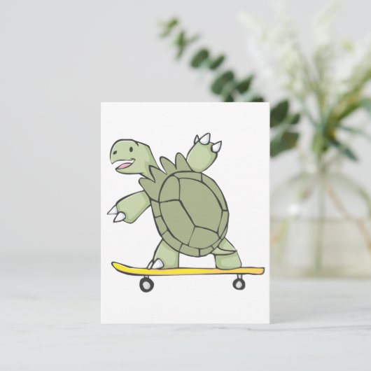 Happy Tortoise Riding Schaats Board Briefkaart (Staand voorkant)