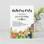 Happy Toucan Tropical Kids Verjaardagsfeest Kaart (Staand voorkant)