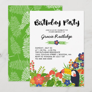 Happy Toucan Tropical Kids Verjaardagsfeest Kaart