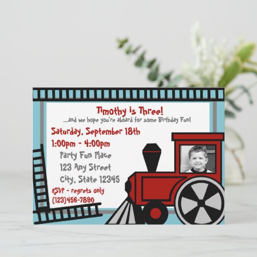 Happy Tracks Railroad Uitnodiging / Rood (Staand voorkant)