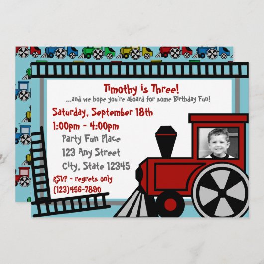 Happy Tracks Railroad Uitnodiging / Rood (Voorkant / Achterkant)