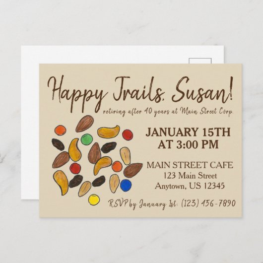 Happy Trails Trail Mix Gaande Weg Pensioen Partij Uitnodiging Briefkaart (Voorkant / Achterkant)