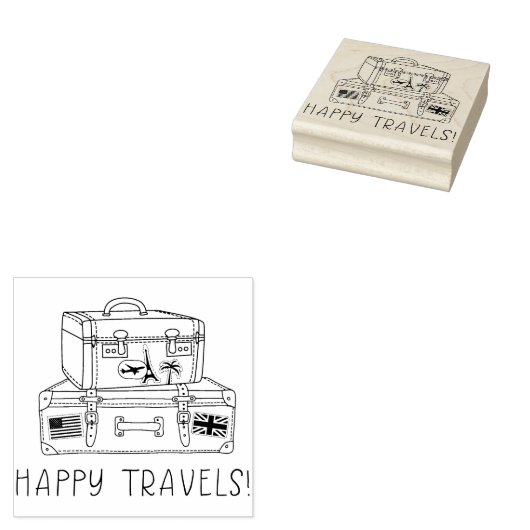 Happy Travels Koffer Rubber Art Stamp Rubberstempel (Gestempeld)