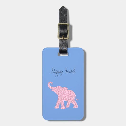 Happy Travels Roze Olifant-Art Uniek Bagagelabel (Voorkant verticaal)