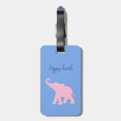 Happy Travels Roze Olifant-Art Uniek Bagagelabel (Achterkant verticaal)