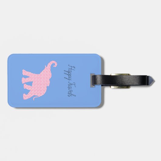 Happy Travels Roze Olifant-Art Uniek Bagagelabel (Achterkant horizontaal)
