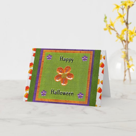 Happy Treat vulde Halloween Candy Corn Glitter Kaart (Gele Bloem)