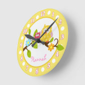 Happy Tree Eigenaar Geel en Roze Nursery-klok Ronde Klok (Hoek)