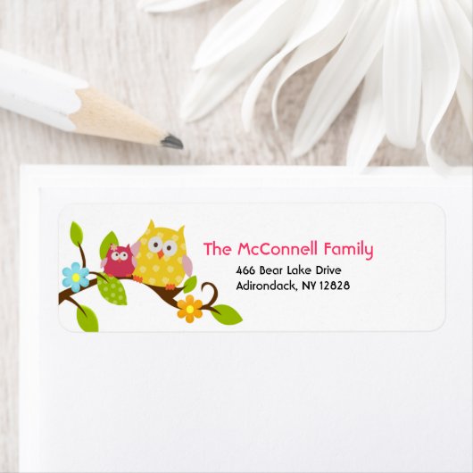 Happy Tree Uilen AFDRUKBARE ADRESETIKETTEN Etiket (Insitu)