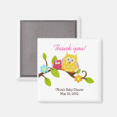 Happy Tree Uilen Baby shower Favor Magnet (Voorkant / Achterkant)
