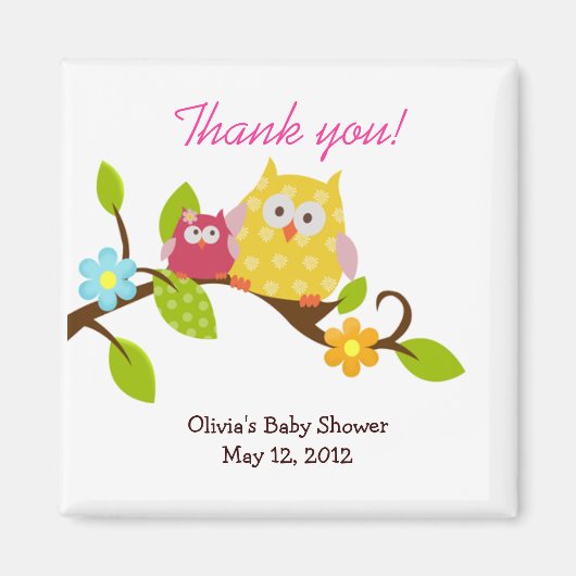 Happy Tree Uilen Baby shower Favor Magnet (Voorkant)