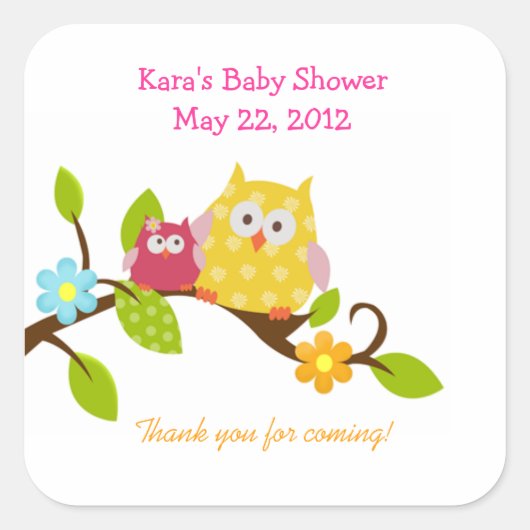 Happy Tree Uilen Woodland SQUARE Favor Sticker (Voorkant)