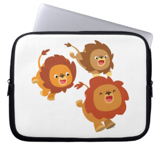 Happy Trio van Cute Cartoon Lions-laptophoes Laptop Sleeve