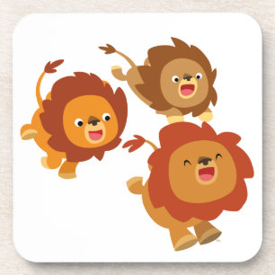 Happy Trio van Cute Cartoon Lions Onderzetters set