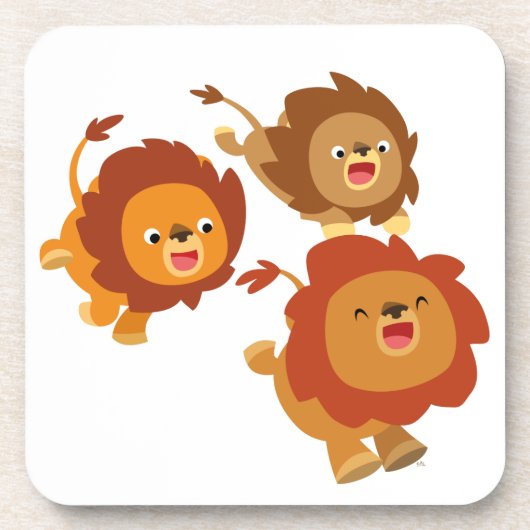 Happy Trio van Cute Cartoon Lions Onderzetters set (Voorkant)