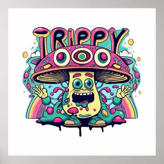 Happy Trippy Mushroom Poster (Voorkant)