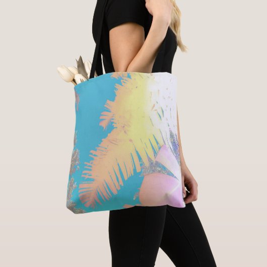 Happy Tropical Vibes Palm Trees Canvas tas (Dichtbij)