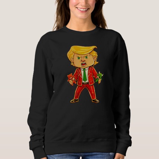 Happy Trump Funny Trump Bull Bear Trump Meme Chibi Trui (Voorkant)