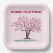Happy Tu B'shvat / Bishvat Pink Tree Papieren Bordje (Voorkant)