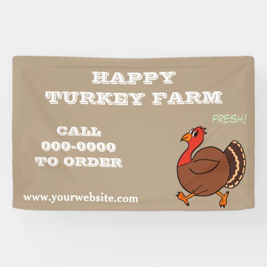 Happy Turkey Boerderij Vogels Te Koop Bruin Bedrij Spandoek (Horizontaal)