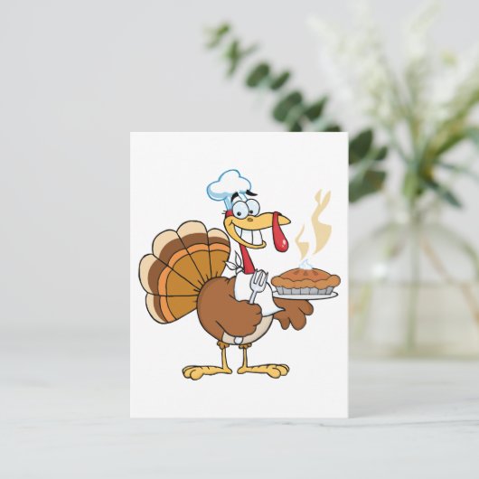 Happy Turkey Chef met Pie Briefkaart (Staand voorkant)