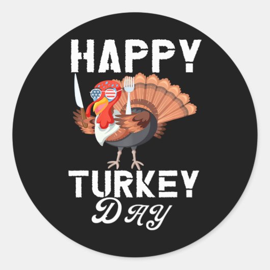 Happy Turkey Da Thanksgiving Holiday Cadeau Ronde Sticker (Voorkant)