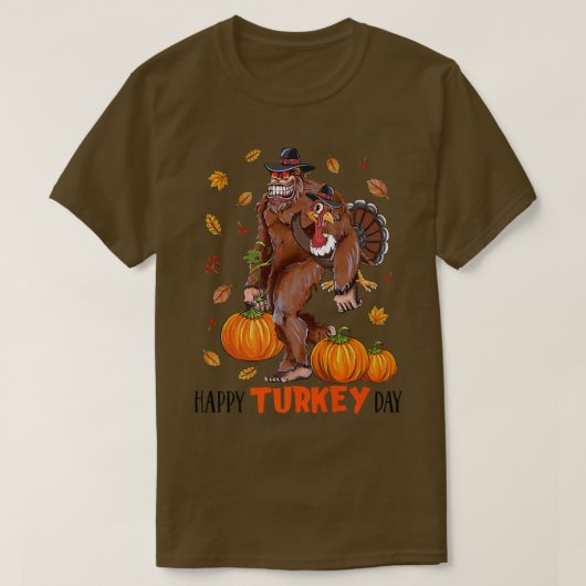 Happy Turkey Day Bigfoot Sasquatch Pilgrim Turkije T-shirt (Design voorkant)
