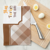 Happy Turkey Day Brown Checkered Kitchen Towels Theedoek (Quarter Fold)