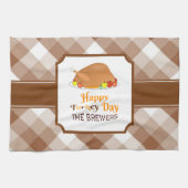 Happy Turkey Day Brown Checkered Kitchen Towels Theedoek (Horizontaal)